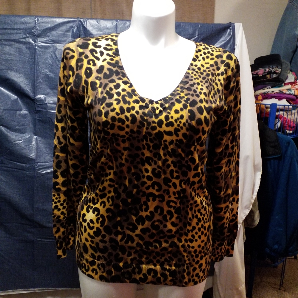 Leopard print v-neck sweater